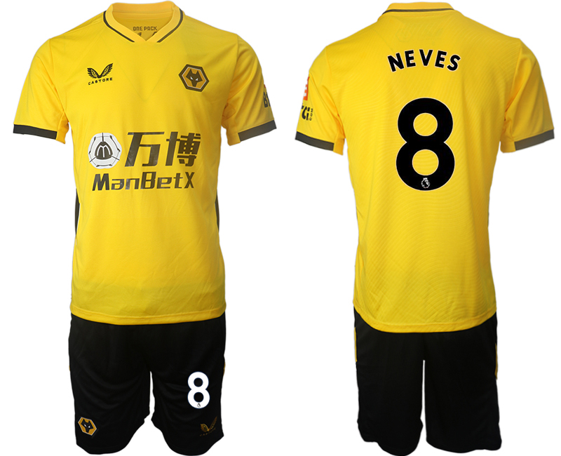 Men 2021-2022 Club Wolverhampton Wanderers home yellow #8 Soccer Jersey->other club jersey->Soccer Club Jersey